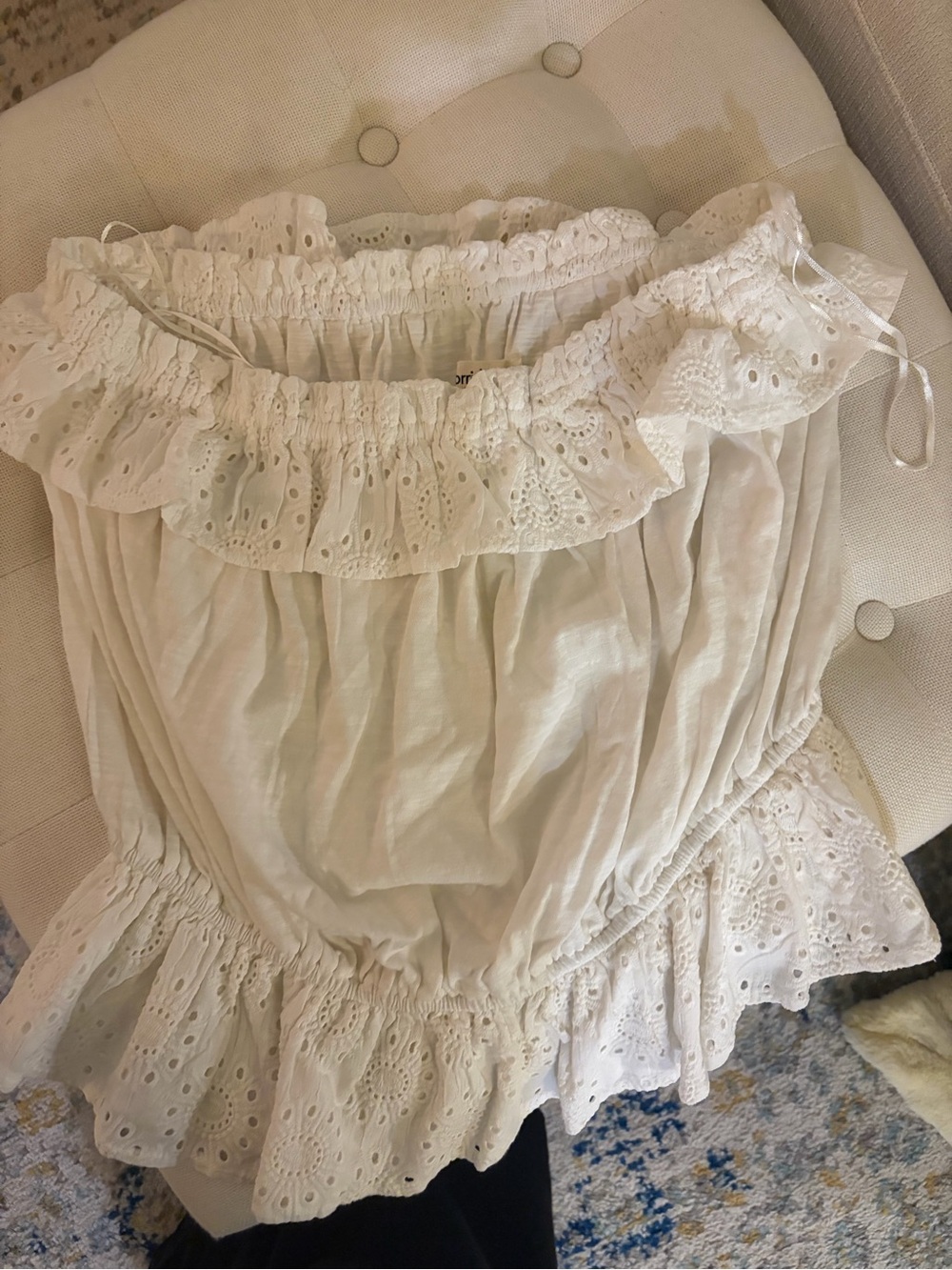 Women’s White Eyelet Off-Shoulder Ruffle Blouse